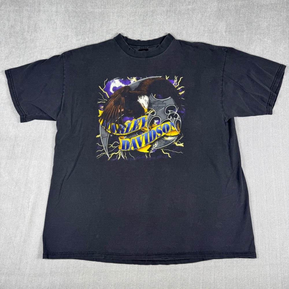 Harley Davidson Eagle Lightning Graphic T-Shirt Mens XXL Black Vintage Style
